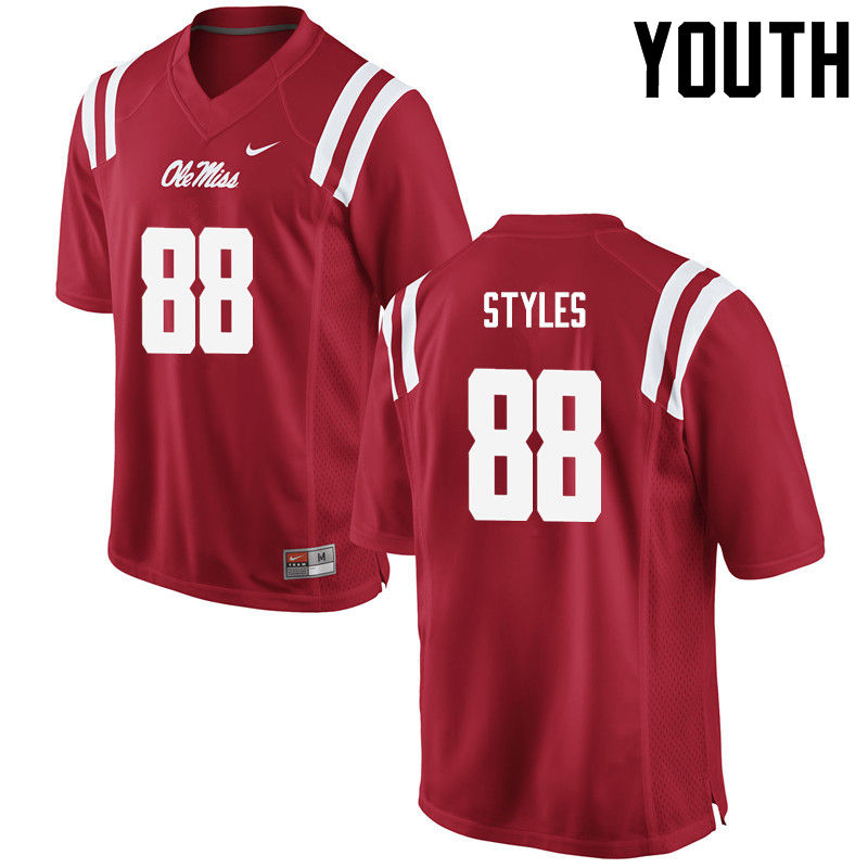 Youth Ole Miss Rebels #88 Garrett Styles College Football Jerseys-Red
